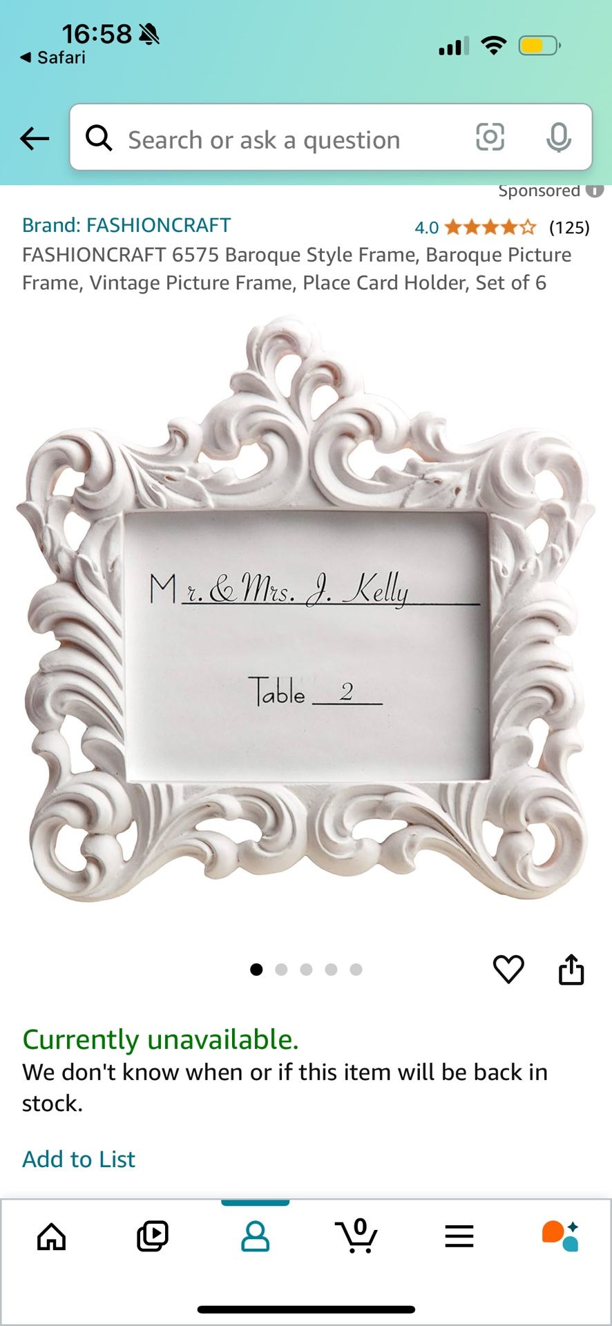 46 Baroque Vintage Style Picture Frame, Place Card Holder,