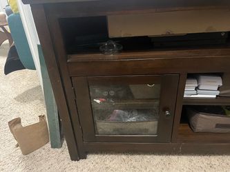 Dark Wood TV Stand with Glass Doors