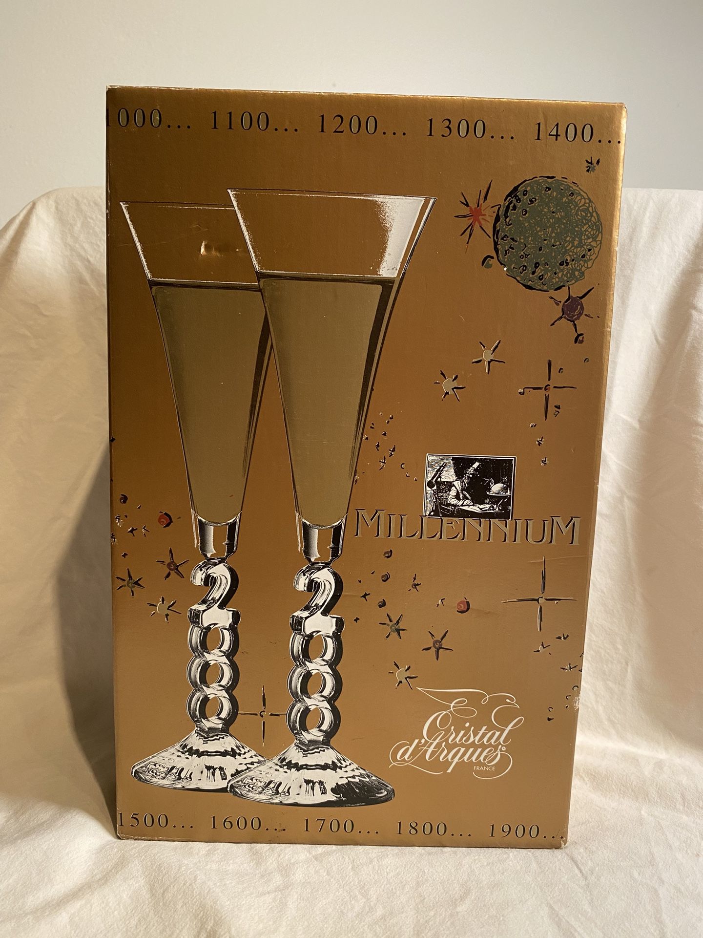 Y2K  Millennium 2000 Cristal d'Arques France Collectible Champagne Flute Pair