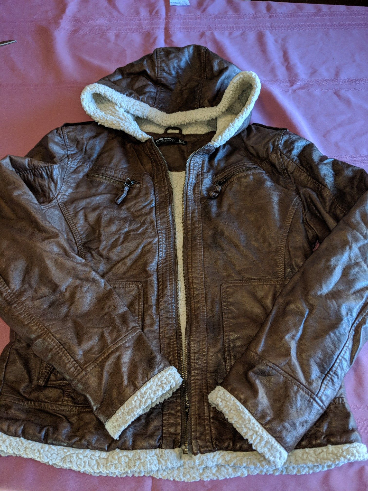 Faux leather hooded jacket (han)