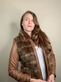 Boston Proper Genuine Leather Faux Fur Jacket New Never Worn Sz 8 Retail $365