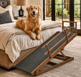 New 46" Dog Ramp for Bed & Couch Long Adjustable Wooden Pet Ramp for Bed