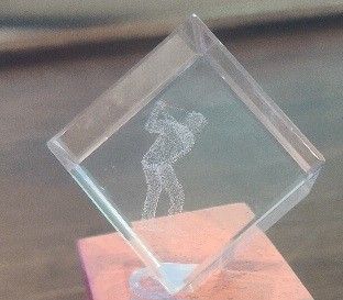 $8 3D laser etched paper weight Golfer - golf swing 1.5 inch cube