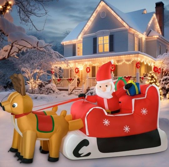 8ft Santa With Reindeers Christmas Inflatable 