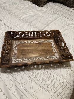 Hand-Carved Wooden Decorative Tray