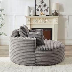 55'L Corduroy Sponge single sofa,No Assembly Required,Fluffy Modern Sleeper Chair for Living room, Bedroom, Lounge and Projection Room(Not a swivel ch