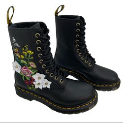 Dr. Martens 1490 Floral Bloom Leather Mid-Calf Boots Stud Detail Women's, size 5