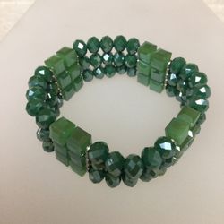 Triple Strand Bracelet - Green Crystal Beads