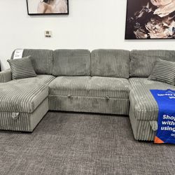 Gray Sectional + Pullout & Storage Chaise Set - Free Delivery 