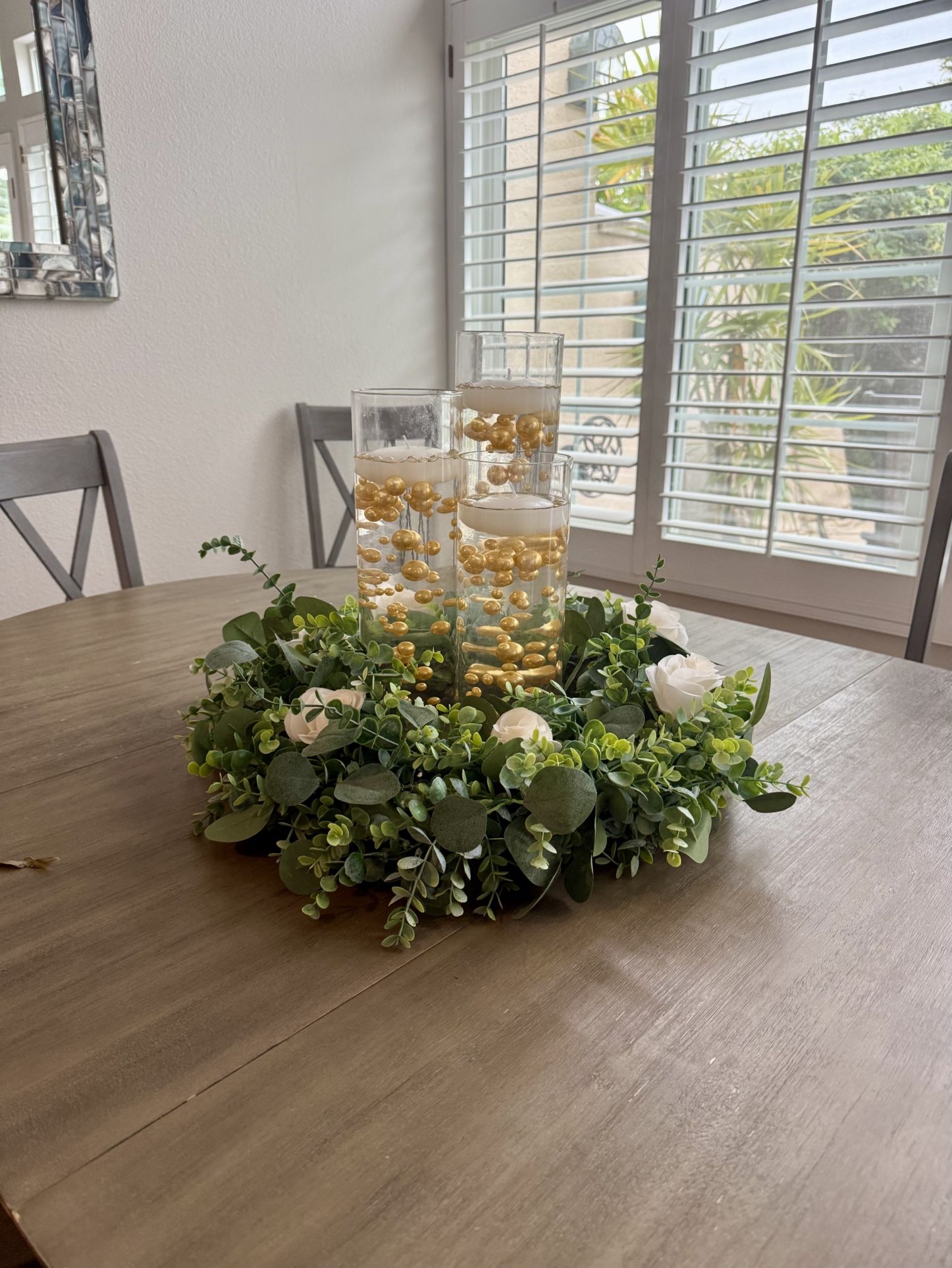 Wedding decor - Wreath Centerpieces And Cylinder Vases