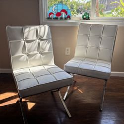 Noble House Harper Modern Bonded Faux Leather Dining Chairs, Set of 4, Silver, White