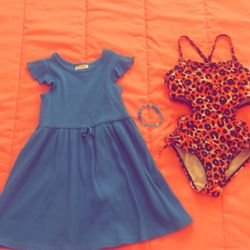Girls Bathing Suit And Blue Dress Size 5t