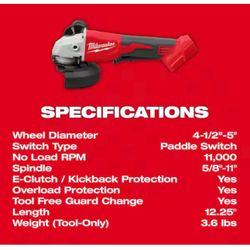 M18 18V Lithium-Ion Brushless Cordless 4-1/2 in./5 in. Grinder w/Paddle Switch (Tool-Only)