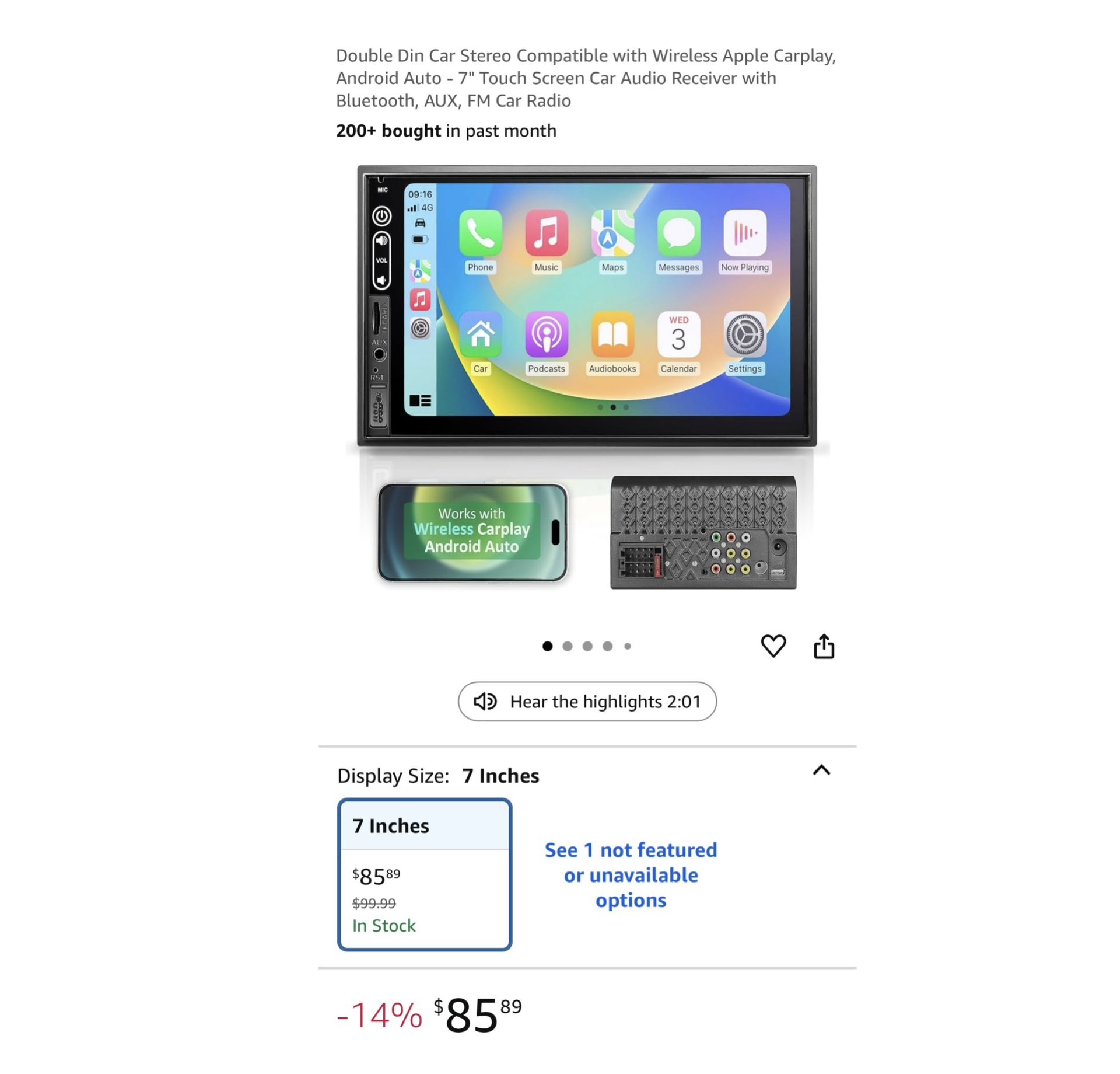 Brand new Double Din Car Stereo Compatible with Wireless Apple Carplay, Android Auto - 7" Touch Screen Car Audio Receiver with Bluetooth, AUX, FM Car 