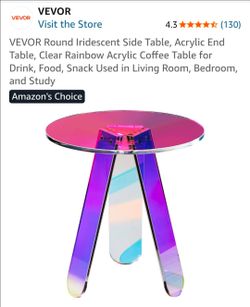 VEVOR Round Iridescent Side Table, Acrylic End Table, Clear Rainbow Acrylic Coffee Table for Drink, Food, Snack Used in Living Room, Bedroom, and Stud