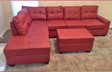 New Red Sectional with Storage Ottoman