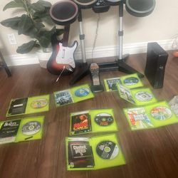 RARE Xbox 360 Limited Edition Rock Band Full Bundle – Xbox 360, Controller, Drums, Guitar, 6 Games – MINT & WORKING 