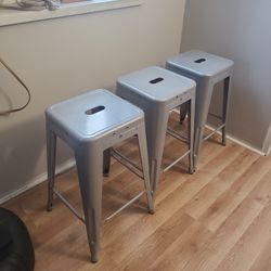 Metal Stools. Three Of Them. 
