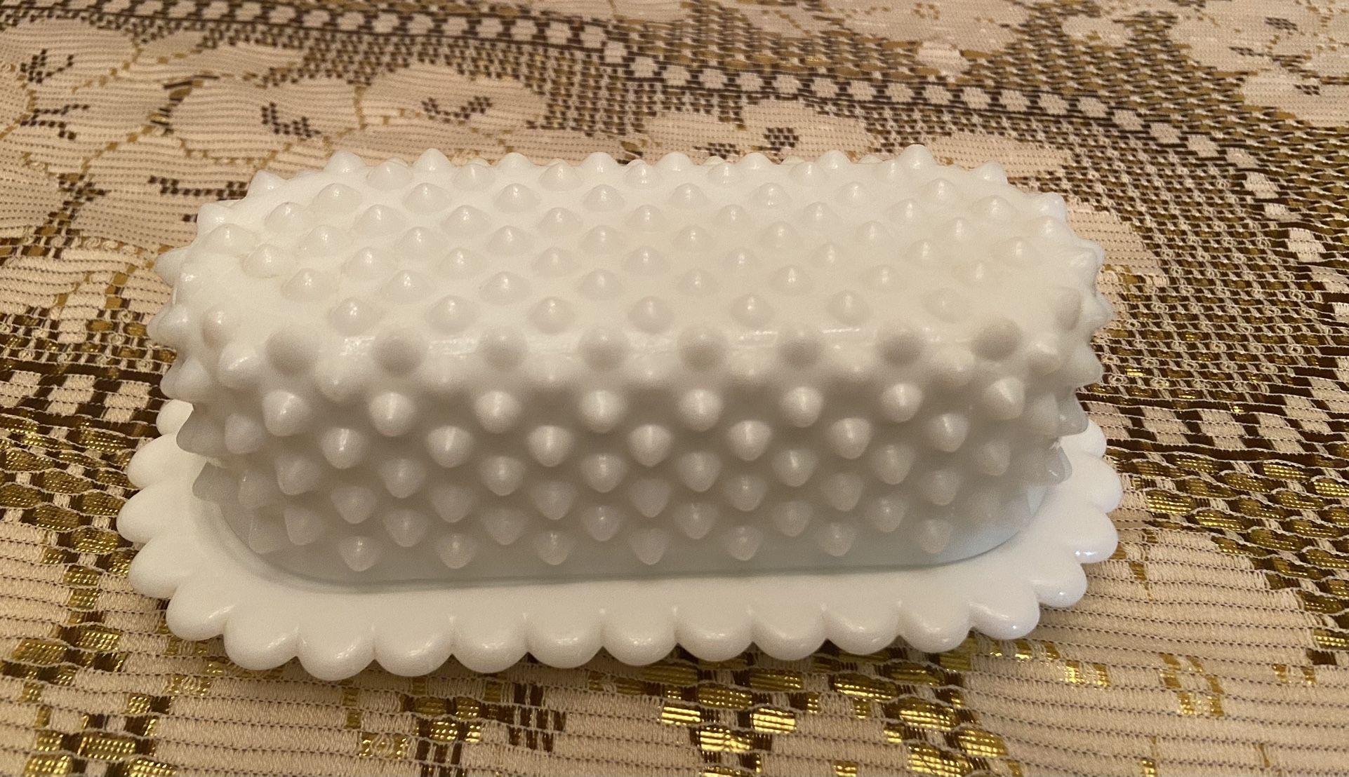 Fenton Hobnail Milk Glass Lidded Butter Dish