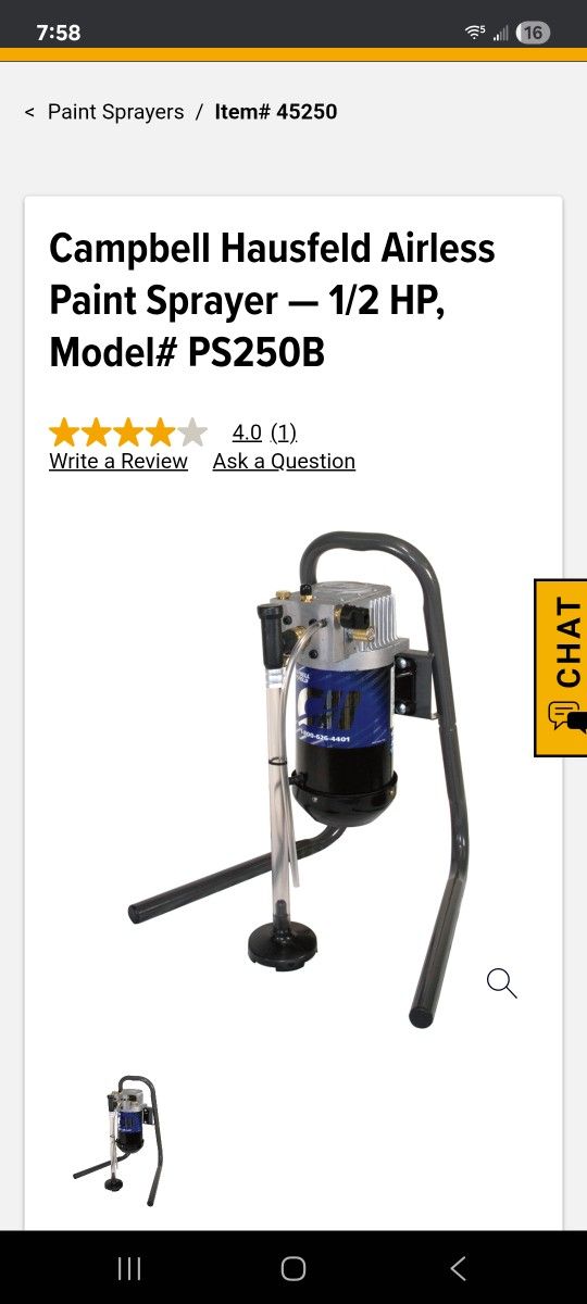 CAMPBELL HAUSFELD AIRLESS PAINT SPRAYER hausfeld advance diaphragm paint sprayer 1/2 hp cp .40gpm 1.5l/min