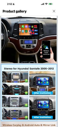 4+64G 9" Android 15 Car Stereo for Hyundai Santa fe 2006-2012 In-Cell Touchscreen, Wireless Carplay Android Auto, 5G WiFi Bluetooth 5.0, Mirror Link G