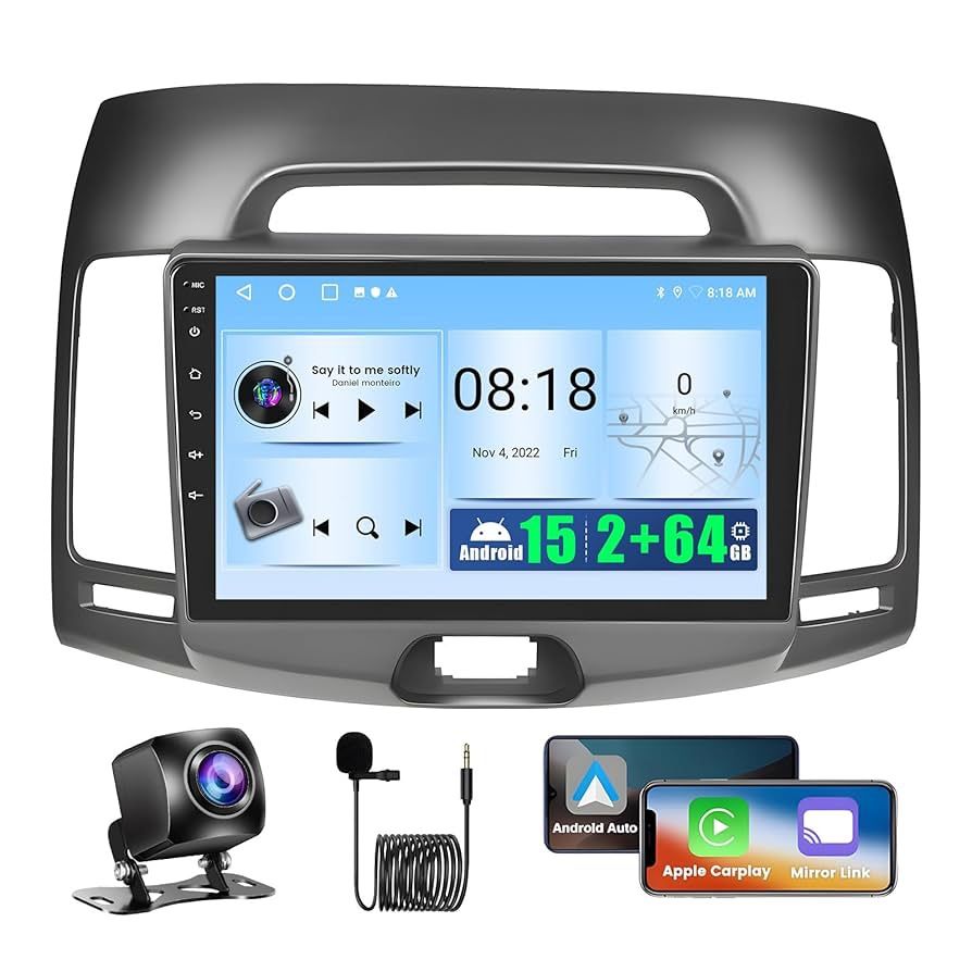 Android 15 Car Stereo for Hyundai Elantra 2007-2010 with Wireless Carplay Android Auto, 2+64GB Realdio 9 Inch Touchscreen Car Radio for Elantra with B