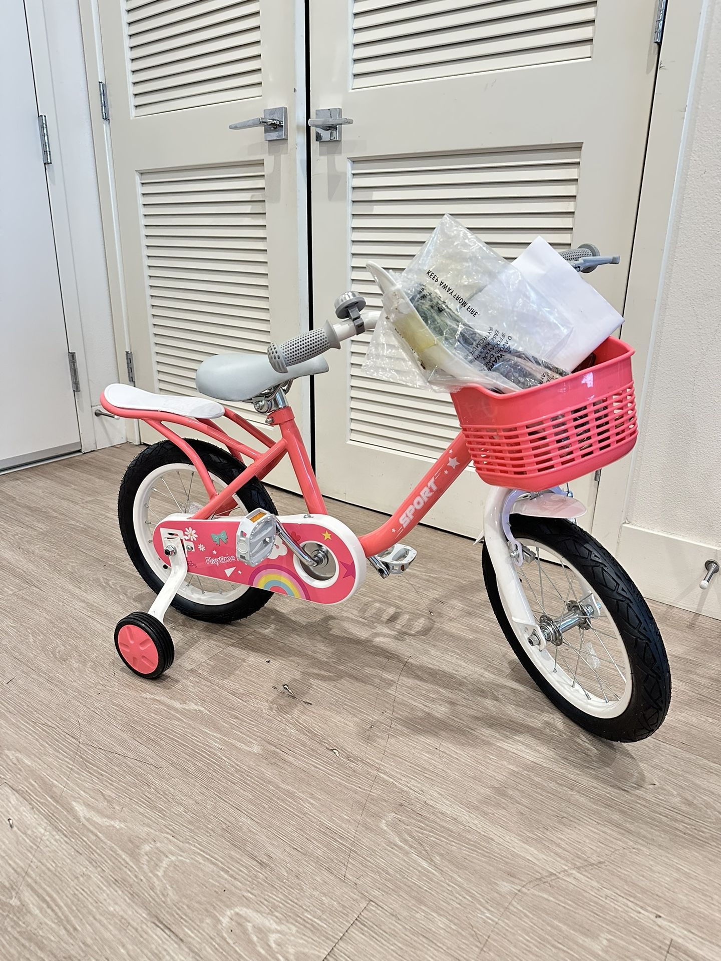 14Inch Kids Bike for Girls Boys with Training Wheels Basket Streamer Toddler Bike Rider 37 to 42 Inch - Pink S-3