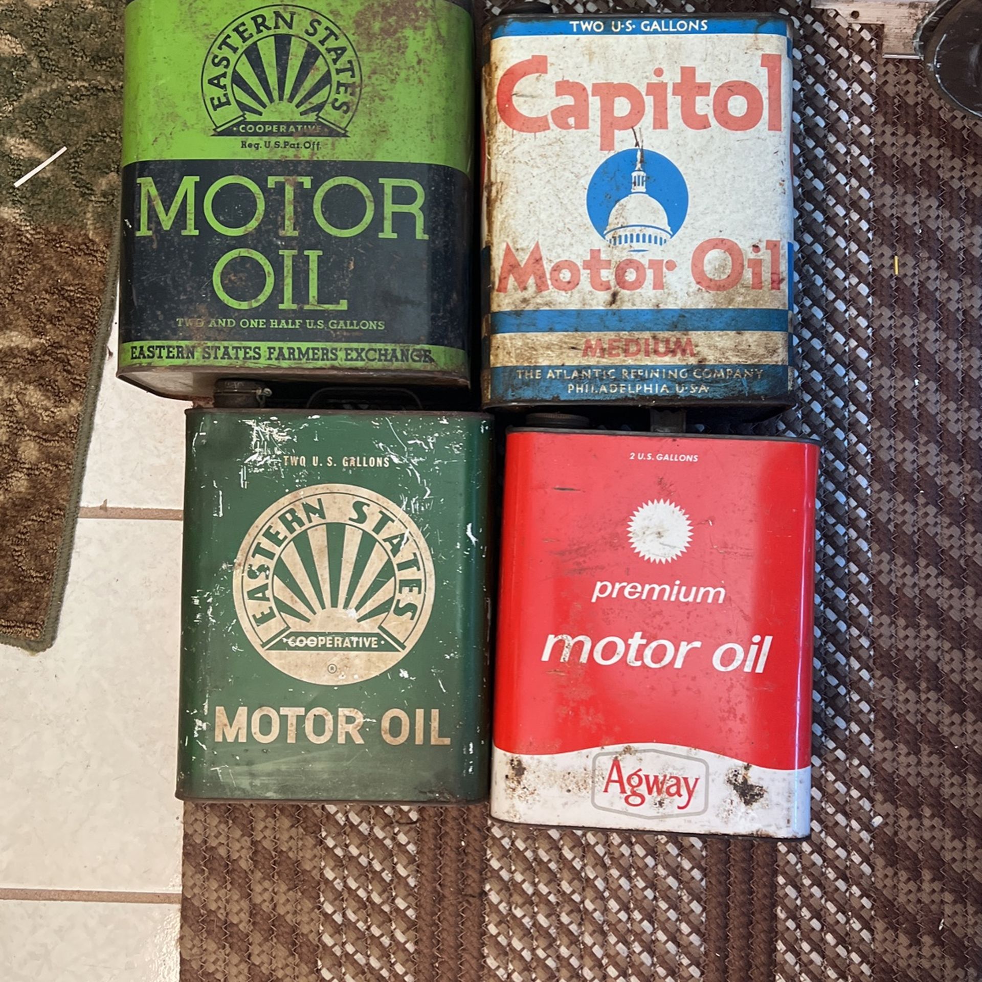 Vintage Antique Motor Oil Cans - Eastern States, Agway, Capitol Oil Can