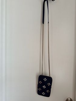 kate spade new york Blue Pebbled Zip Phone Crossbody Bag Gold Chain Card Pockets