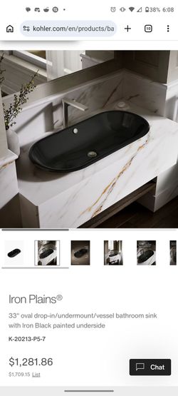 Kohler Iron Plains 33" Black Cast Iron Bathroom Sink K-20213-P5-7 –