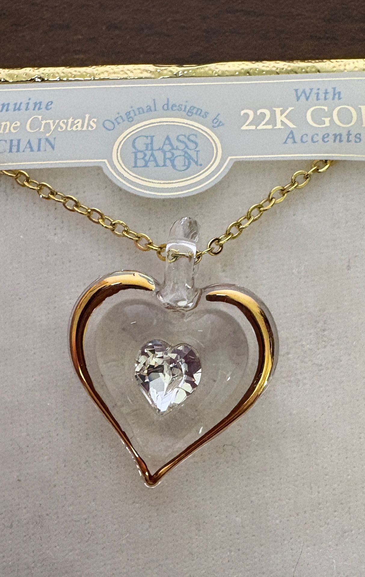 Glass Baron April Birthstone Heart Necklace – 22K Gold Accents – Swarovski