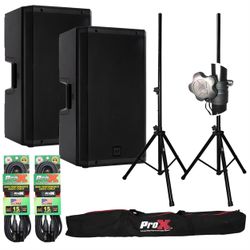 RCF ART-945A PA Speaker Pkg w/ Tripod Stands w/ Bag & Mic Cable
