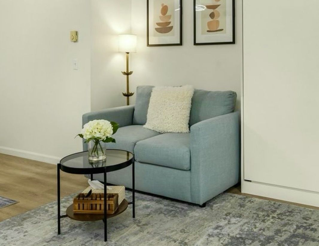 Birch Lane 56" Couch Sofa & Article Glass with Walnut Coffee Table Set