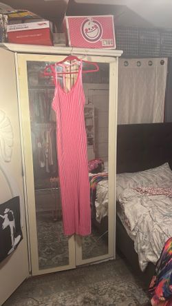 Hot Pink And Light Pink Polyester Summer Dress 