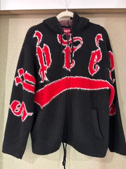 Supreme black and red accent brushed zip hoodie