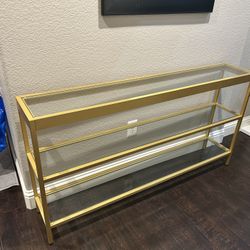 New Never Used Gold Glass Console Table