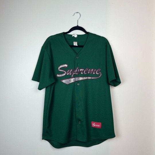 Supreme Snake Skin Script Logo Baseball Jersey FW 17 