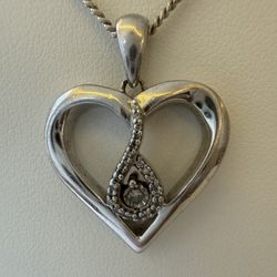 Sterling Silver Diamond Accent Open Heart Pendant Necklace 16" 