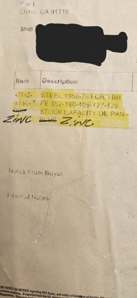  Ford Thunderbird 1(contact info removed) Oil Pan Big Block 