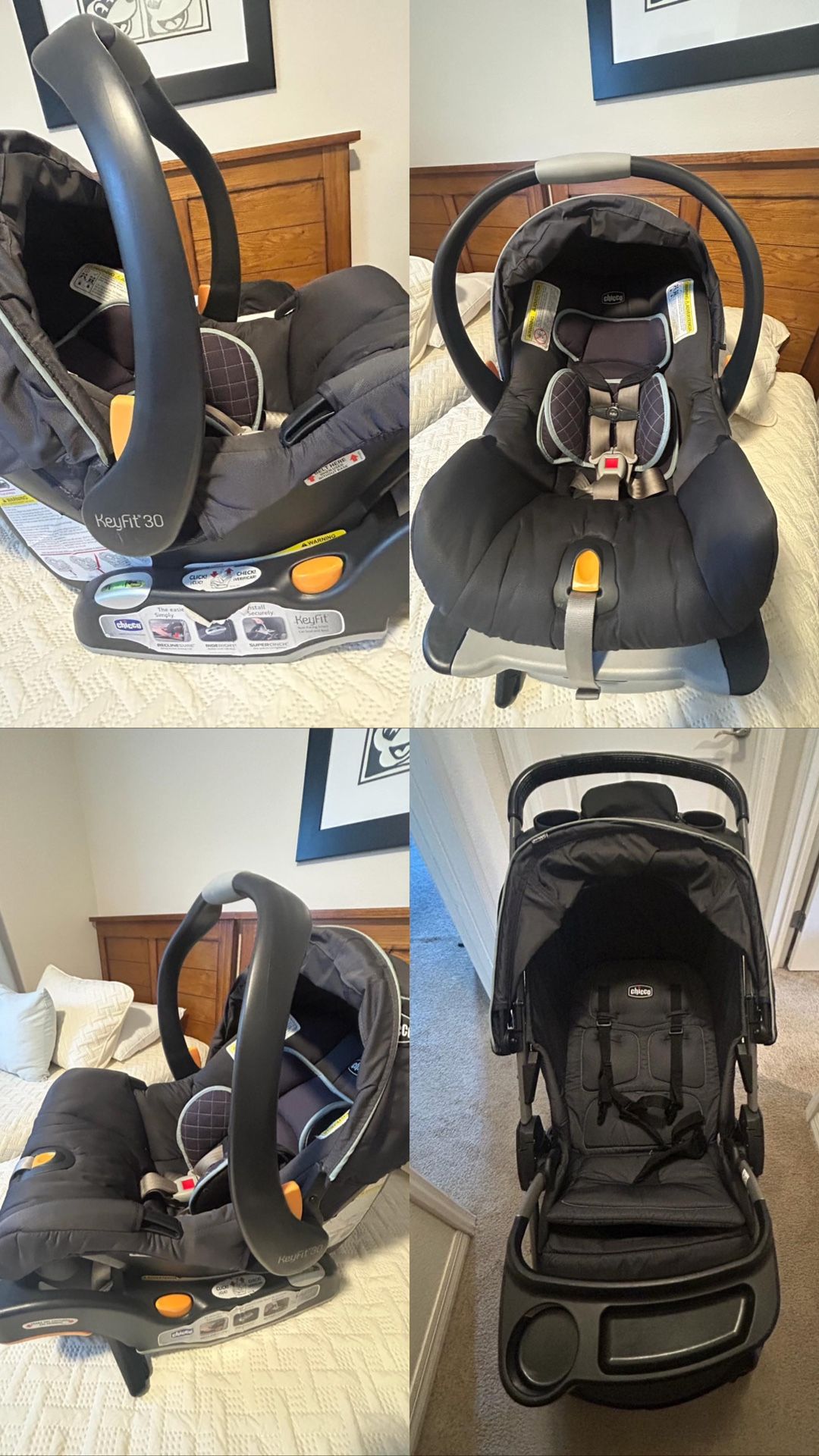 Used Chicco Bravo 3-in-1 Trio Travel System, Quick-Fold Stroller with KeyFit 30 Infant Car Seat and base
