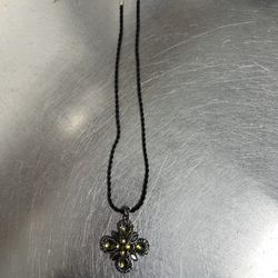 Lia Sophia Black Cross Rope Pendant Necklace - EUC