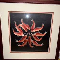 Framed Koi Fish Embroidery Art
