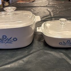 CorningWare Blue Flower Pattern, 2 Lidded Dishes