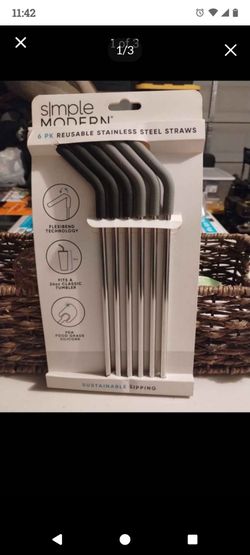 Simple Modern 6 Pack Reusable Silicone Tip Stainless Steel Straws