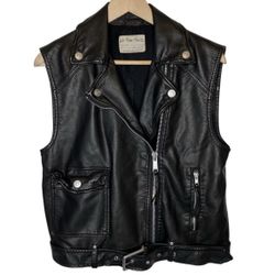 Free People Women’s Black Faux Leather Moto Vest