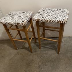 West Elm Wood& Leather Bar Stool Set of 2