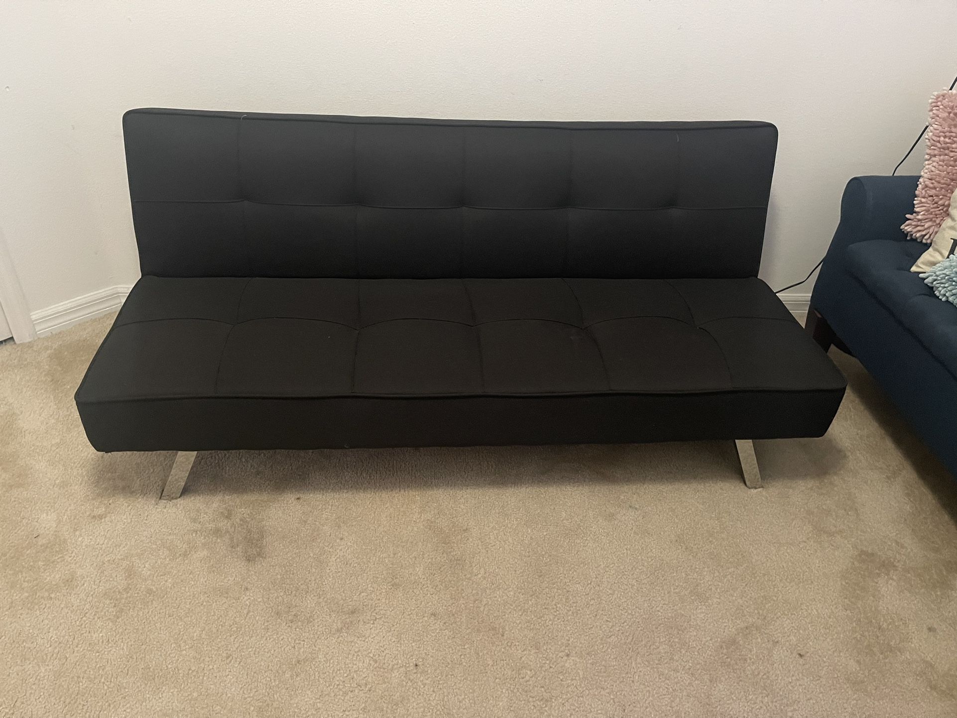 Black Futon With Silver Legs. Bare Used. Great Condition!