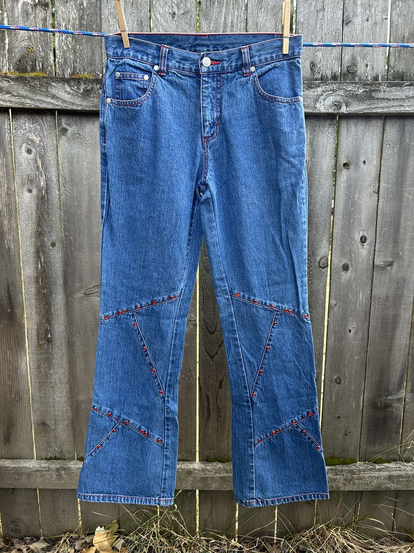 NO BOUNDARIES RED GEM ACCENT WIDE LEG Cotton Denim Jeans Sz 3