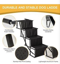 Dog Stairs for Car, Foldable Ramps for Dogs with Non-Slip Surface for Large Dogs Portable Dog Steps for Cars and SUV, Truck to 200 lbs, 4 Steps