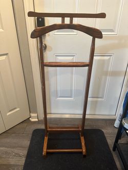 Vintage wooden valet stand (also known as a gentleman's butler stand, dressboy, or suit rack)